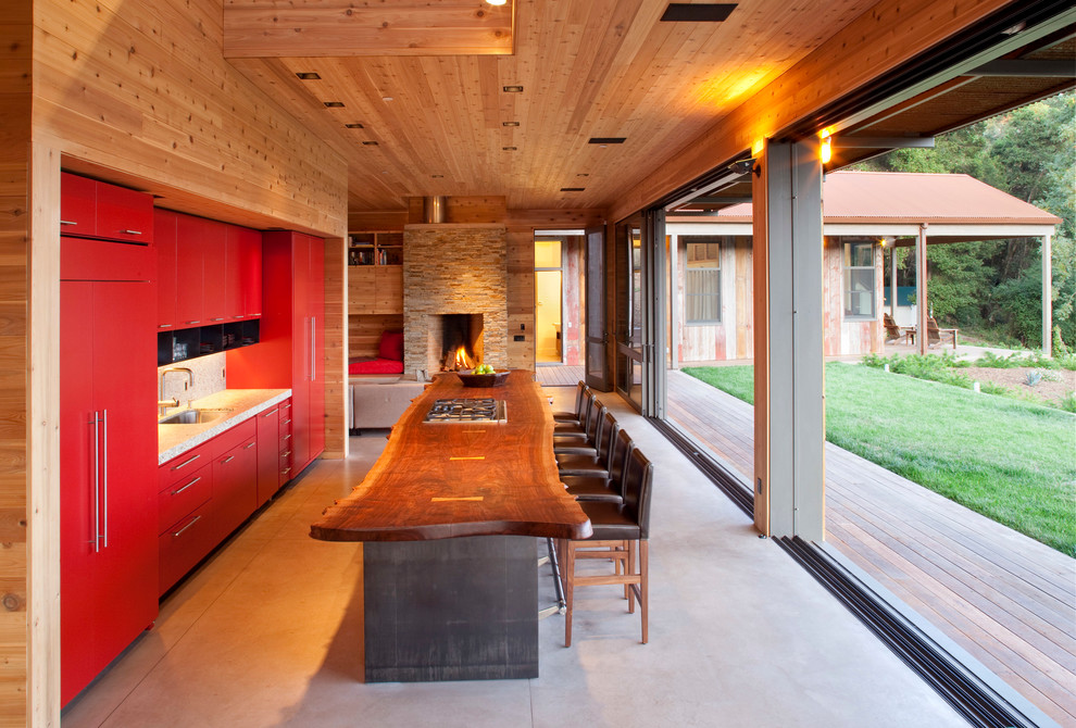 Wood Plank Ceiling Kitchen Modern with Bar Stools Causal Dinning