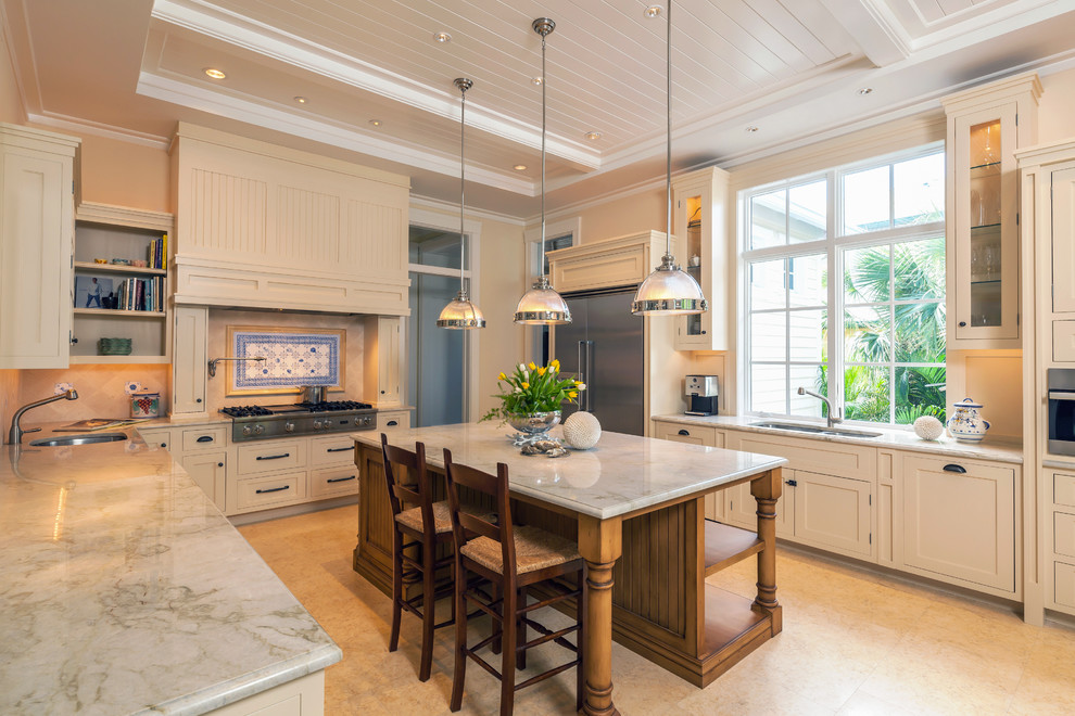 Wood Plank Ceiling Kitchen Traditional with Backsplash Backsplash Detail Bin