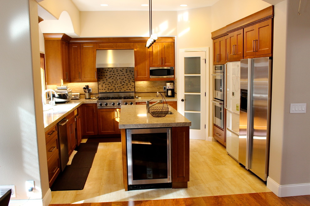 Wood Porcelain Tile Kitchen Transitional with Blonde Wood Bright Kitchens