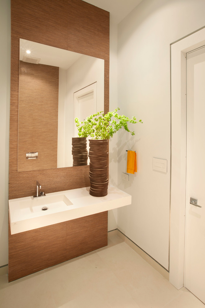 Wood Porcelain Tile Powder Room Modern with Miami Interior Design 