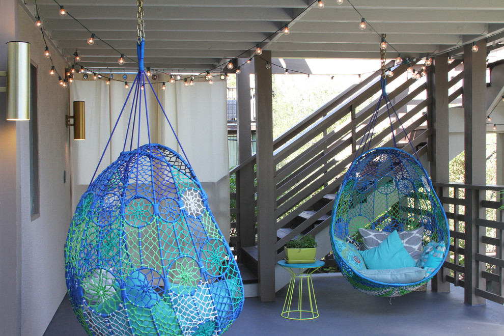 Wood Railing Designs Deck Contemporary with Aqua Blue Swing Concrete