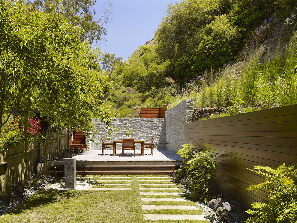 Wood Retaining Wall Landscape Modern with Hillside Horizontal Slat Fence