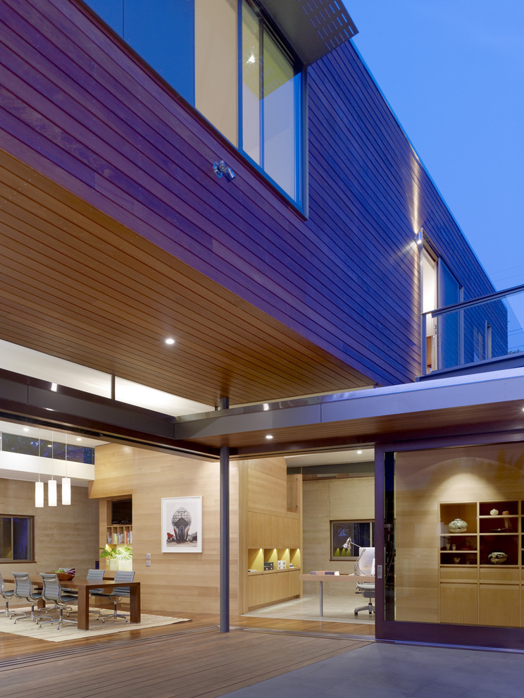 Wood Siding Types Exterior Modern with Balcony Cantilever Ceiling Lighting