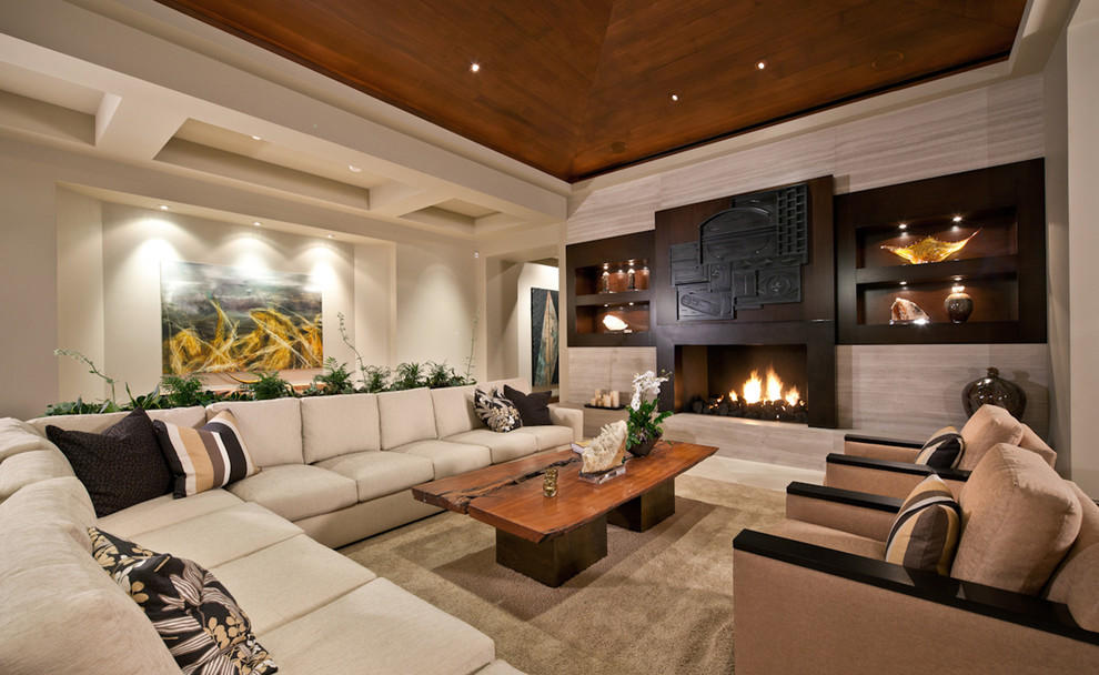 Wood Slab Coffee Table Living Room Contemporary with Accent Lighting Beige Armchair