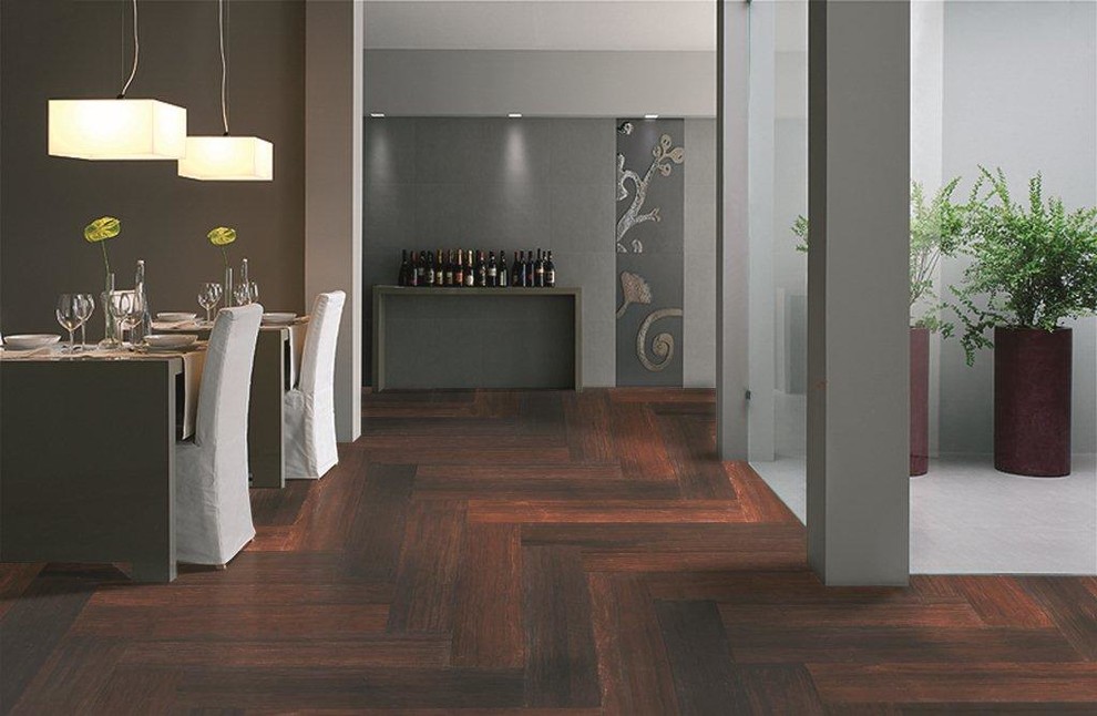 Wood Slab Dining Table Dining Room Contemporary with Limestone 