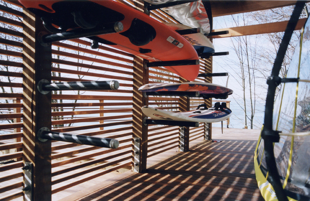 Wood Slat Wall Garage and Shed Modern with None 