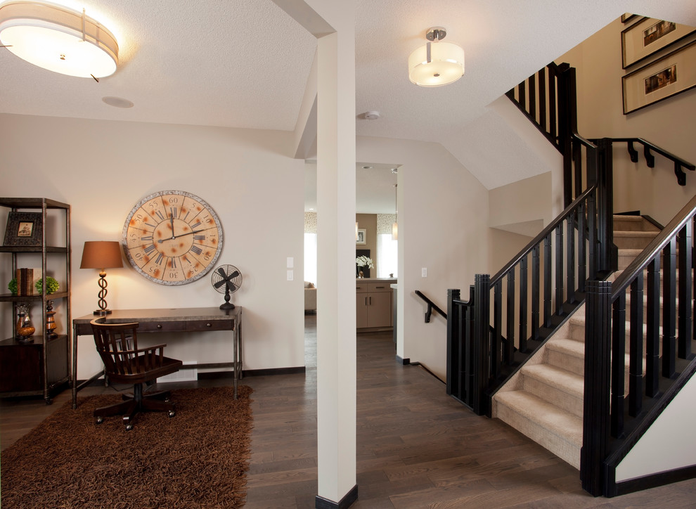 Wood Stair Railings Home Office Modern with Area Rug Carpeted Stairs
