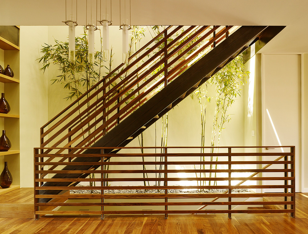 Wood Stair Railings Staircase Contemporary with Bamboo Beige Door Beige