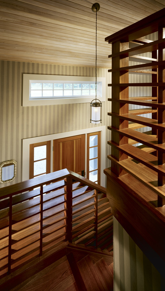 Wood Stair Railings Staircase Farmhouse with Asian Custom Railing Front