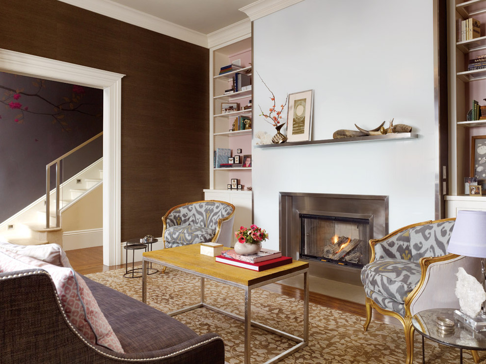 Wood to Gas Fireplace Conversion Living Room Contemporary with Accent Wall Area Rug