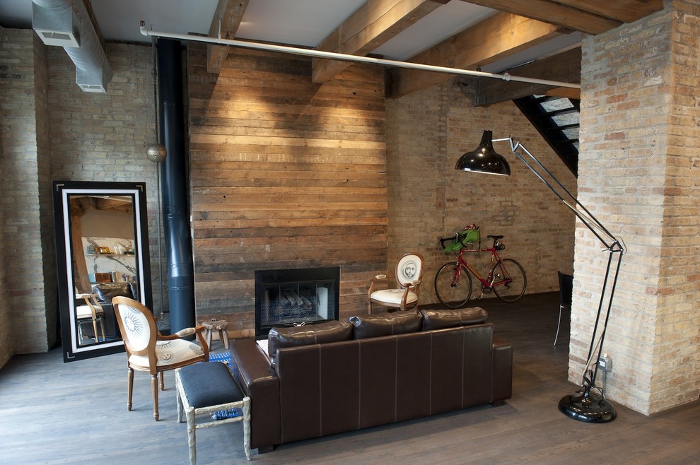 Wood to Gas Fireplace Conversion Living Room Rustic with Brick Wall Exposed Beams