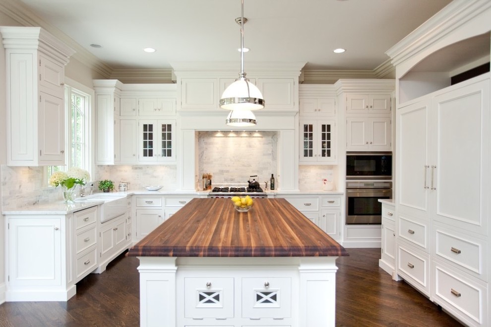 Wood Top Kitchen Island Kitchen Traditional with Apron Sink Butcher Block