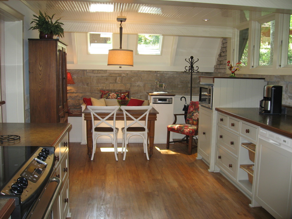 Wood Vinyl Flooring Kitchen Traditional with Banquette Seating Bar Height