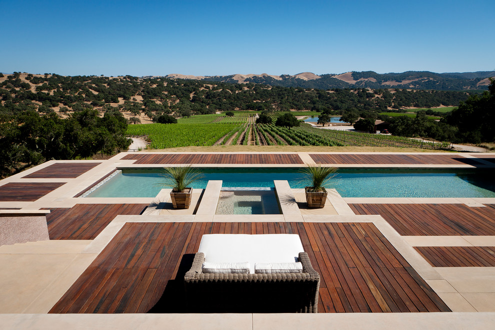 Wood vs Composite Deck Pool Contemporary with Concrete Patio Concrete Stairs