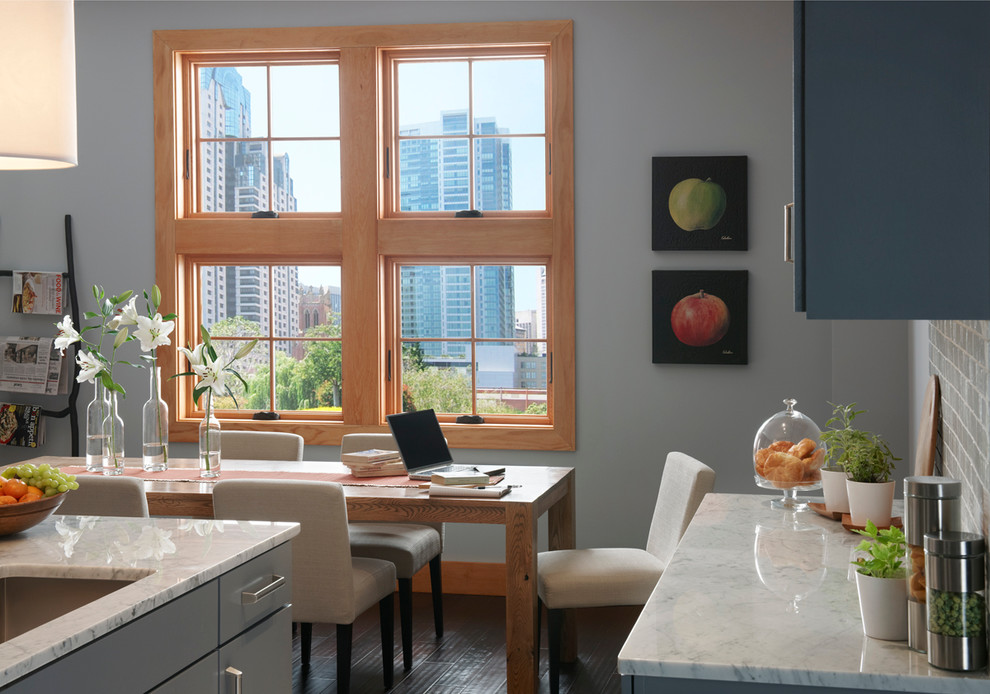Wood Window Awnings Spaces Modern with Awning Windows Blue Cabinets