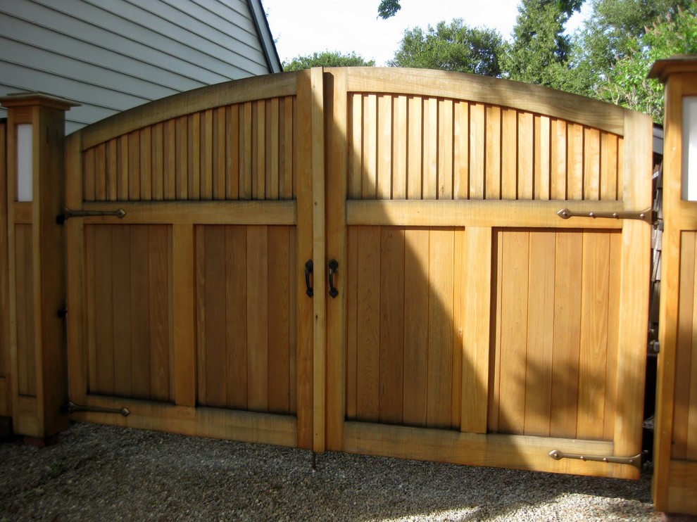 Wooden Driveway Gate Landscape Traditional with 360 Yardware Bronze Gate