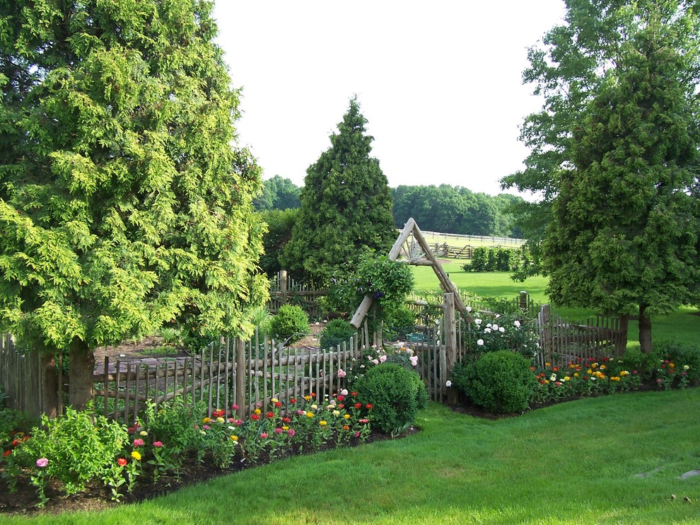 Wooden Fence Gates Landscape Traditional with Arbor Colorful Flowers Enclosed