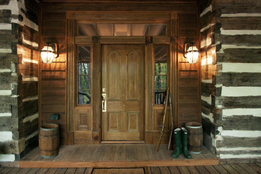 Wooden Front Porch Entry Rustic with Exterior Light Front Door