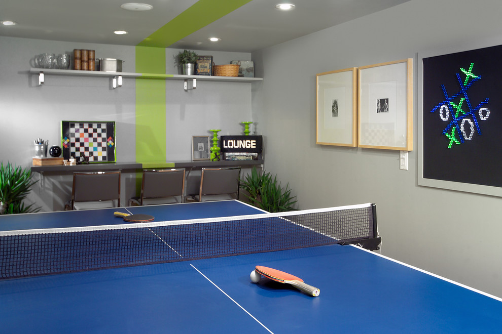 Wooden Ping Pong Table Basement Contemporary with Blue Ping Pong Table