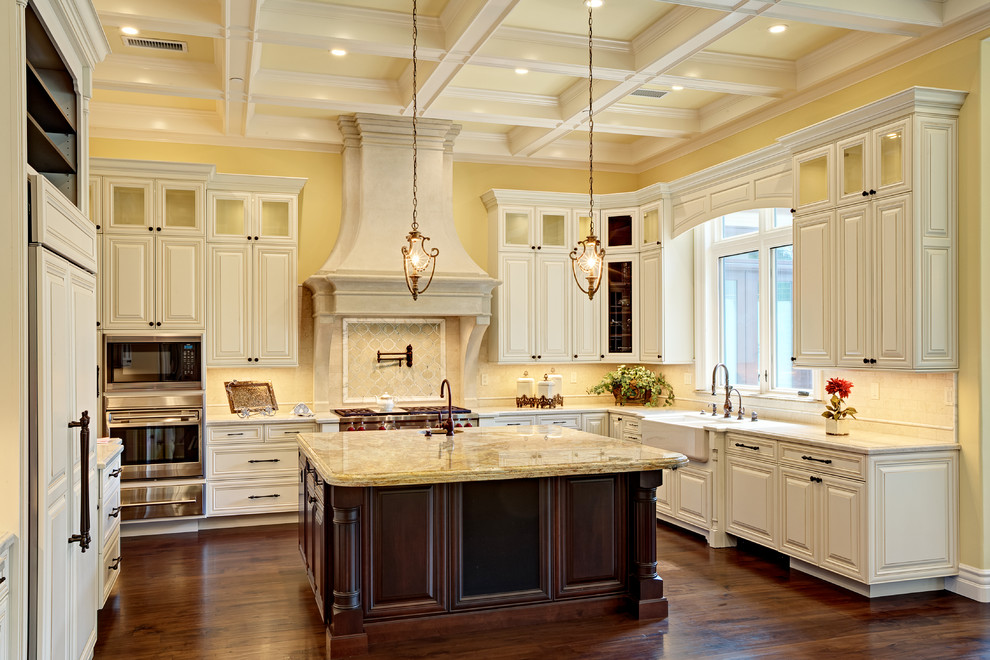 Wooden Range Hood Kitchen Traditional with Crystal Pendants Dark Island