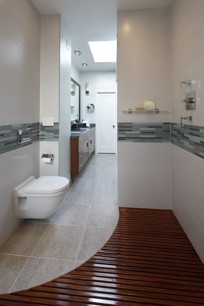 Wooden Shower Floor Bathroom Contemporary with Accent Tiles Contemporary Contemporary