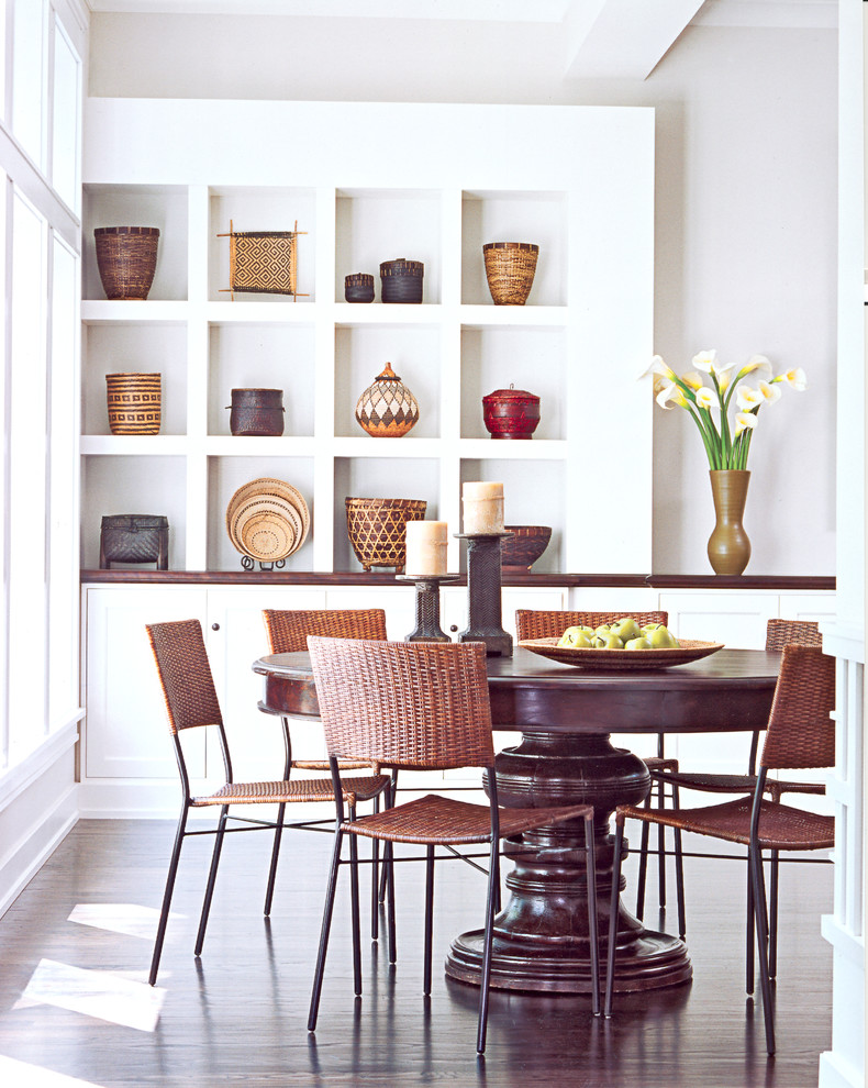 Woven Dining Chair Dining Room Contemporary with Beige Wall Brown Vase