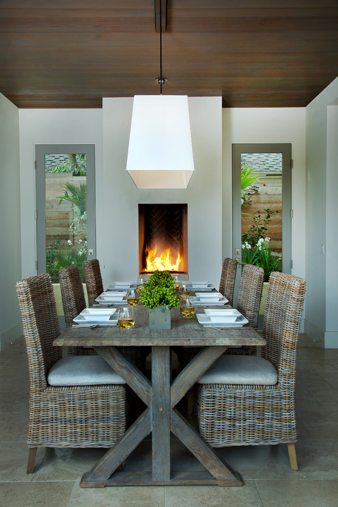 Woven Dining Chair Dining Room Mediterranean with Beige Wall Glass Door