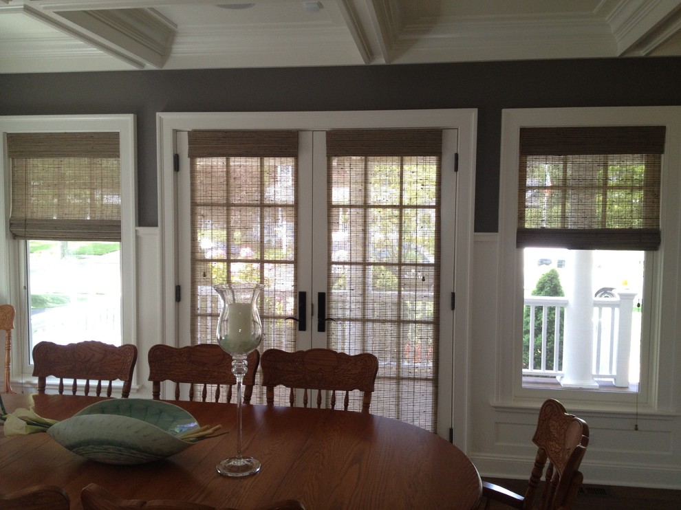 Woven Wood Shades Dining Room Traditional with French Doors Hunter Douglas
