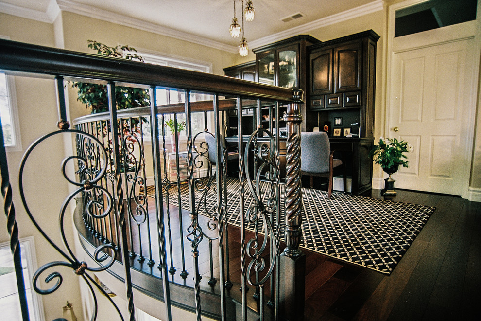 Wrought Iron Balcony Railing Home Office Transitional with Built in Desk In