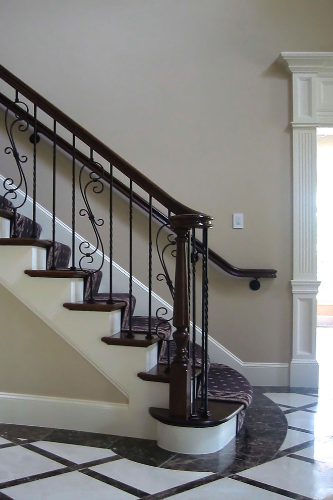 Wrought Iron Balusters Staircase Traditional with Foyer Stairway Dark Stair