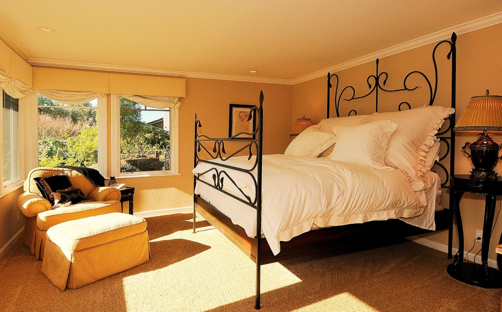 Wrought Iron Bed Bedroom Traditional with Bedside Table Crown Molding1