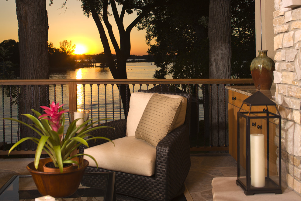 Wrought Iron Deck Railing Porch Traditional with Container Plants Handrail Lanterns
