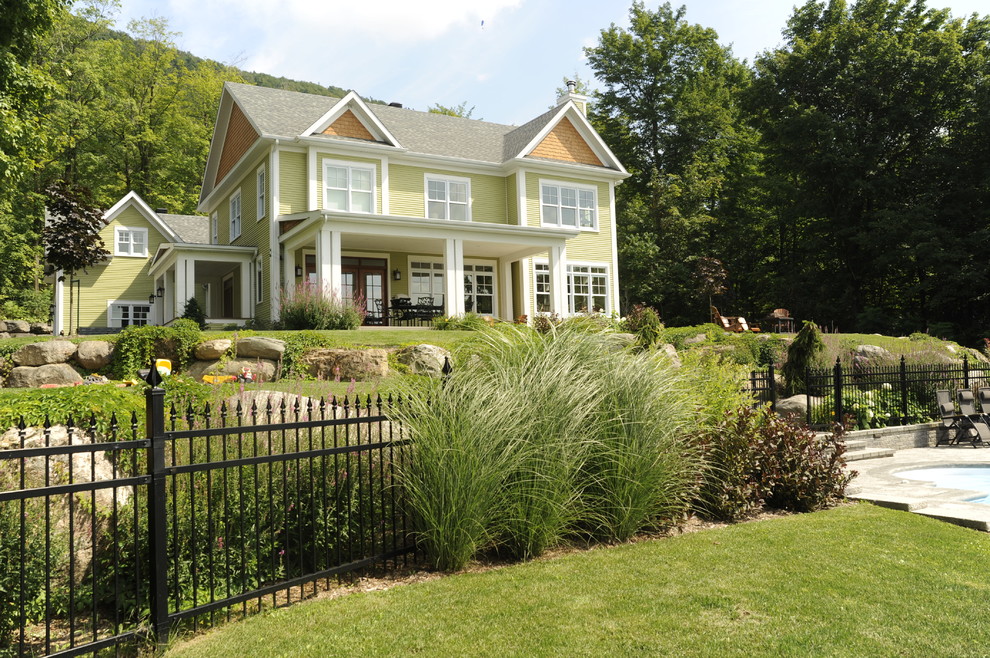 Wrought Iron Fencing Landscape Contemporary with Covered Patio Cross Gable
