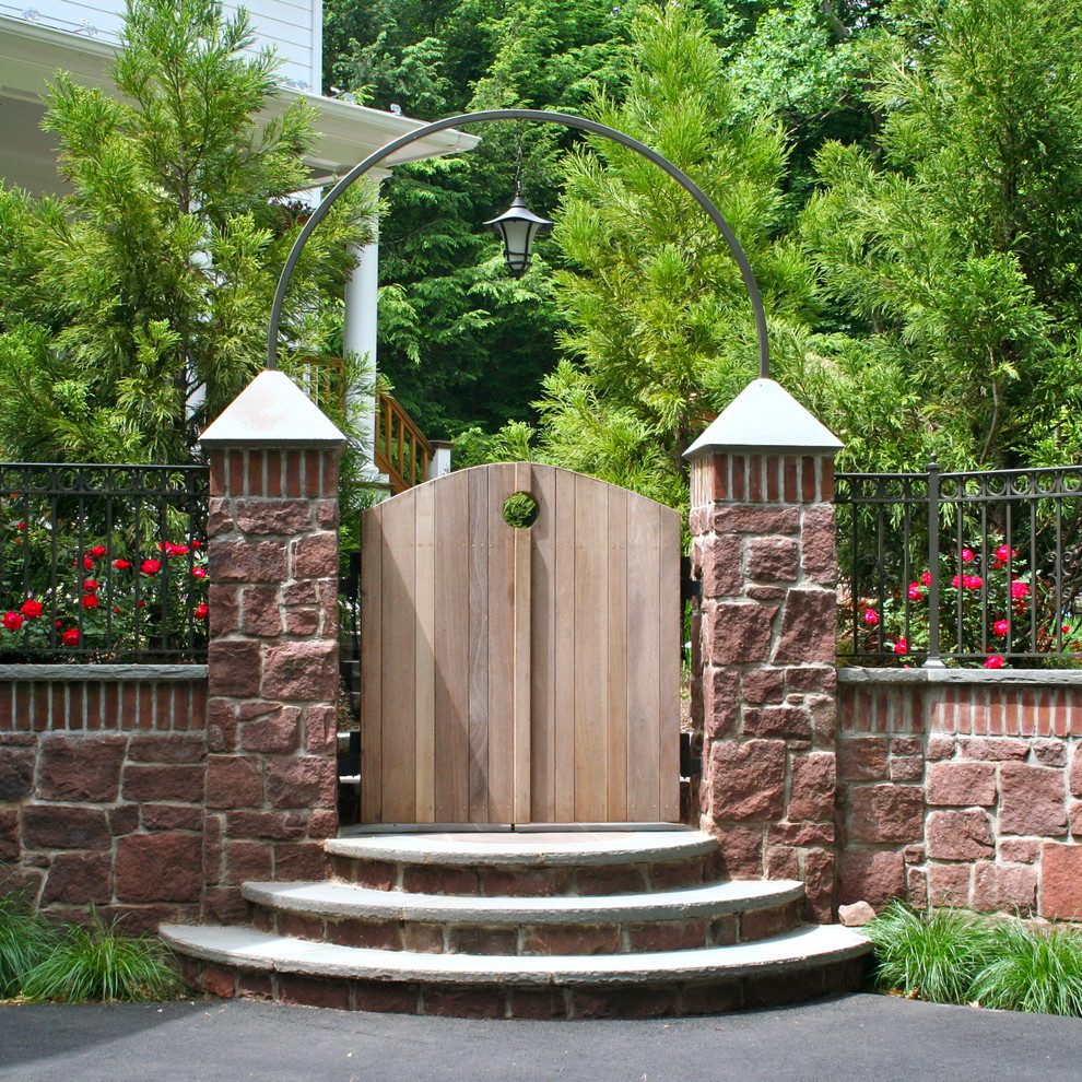 Wrought Iron Fencing Landscape Traditional with Arbor Archway Entrance Entry