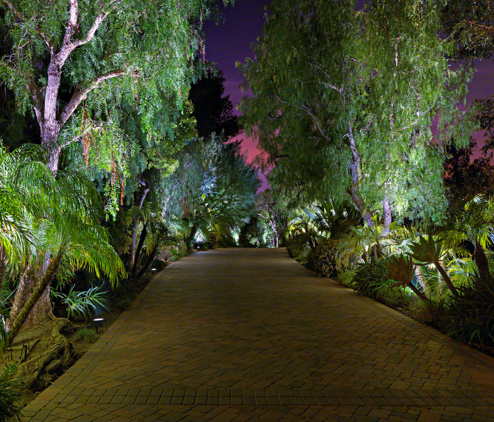 Wrought Iron Gate Landscape Mediterranean with Brown Paving Stones Forest