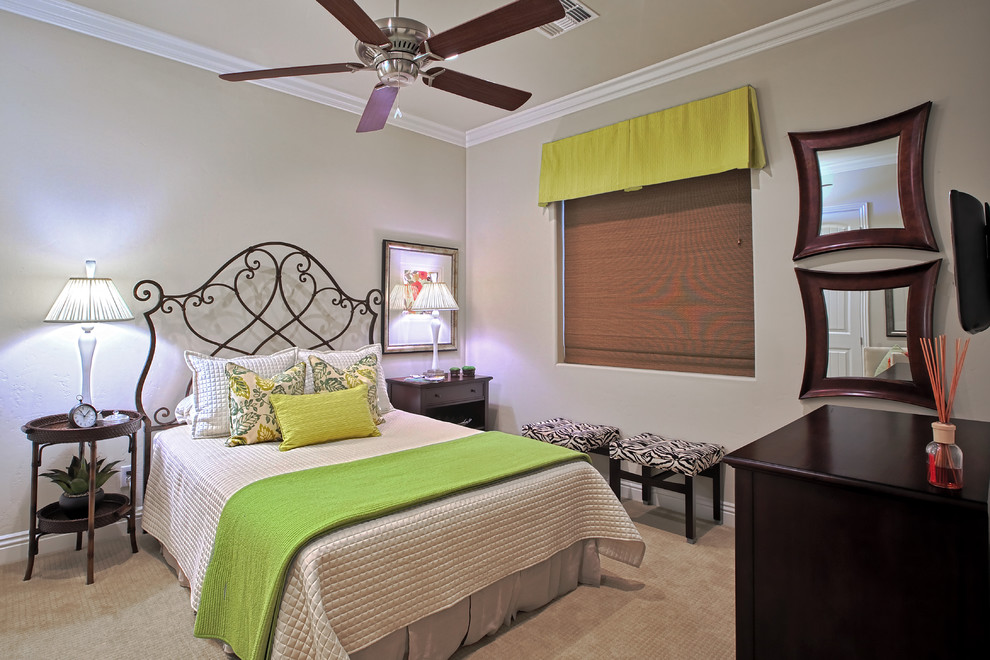 Wrought Iron Headboard Bedroom Contemporary with Bedside Table Beige Duvet