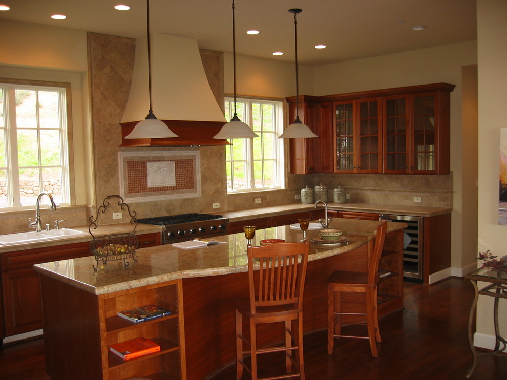 Wrought Iron Pergola Kitchen Mediterranean with Granite Counter Island Kitchen