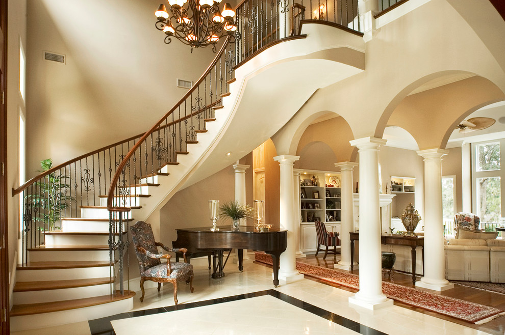Wrought Iron Spindles Entry Contemporary with Arches Classic Columns Curved