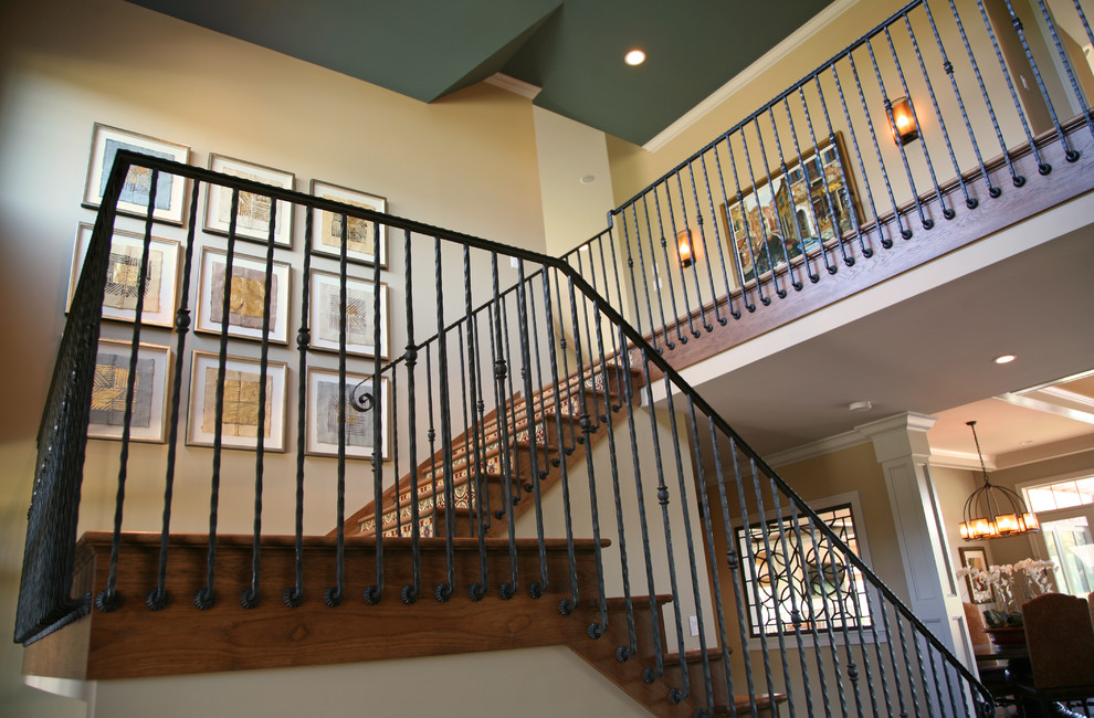 Wrought Iron Stair Railings Interior Staircase Traditional with Ecletic Foyer Glass Wine