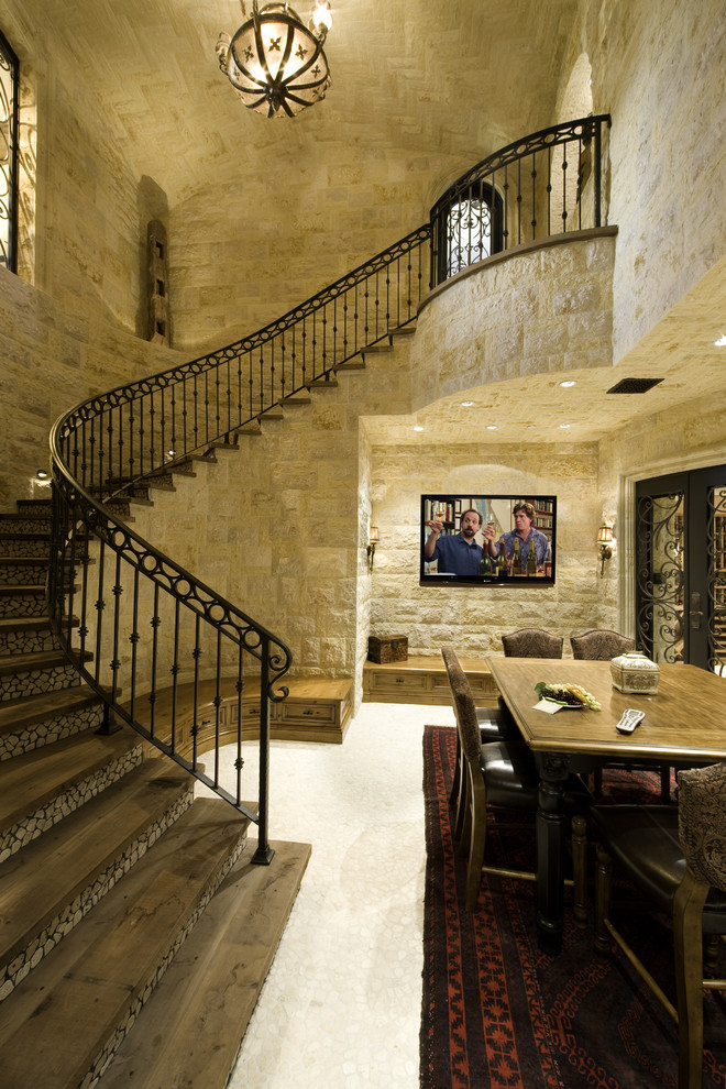 Wrought Iron Staircase Staircase Mediterranean with Area Rug Dining Chairs1