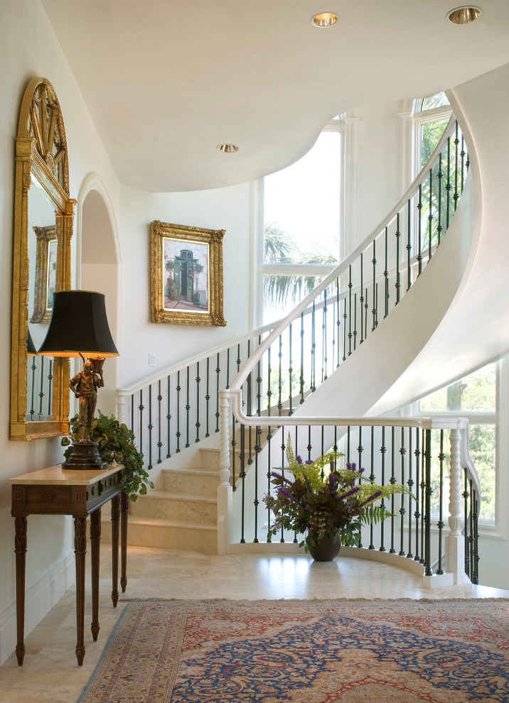 Wrought Iron Staircases Staircase Mediterranean with Beige Stone Floor Columns