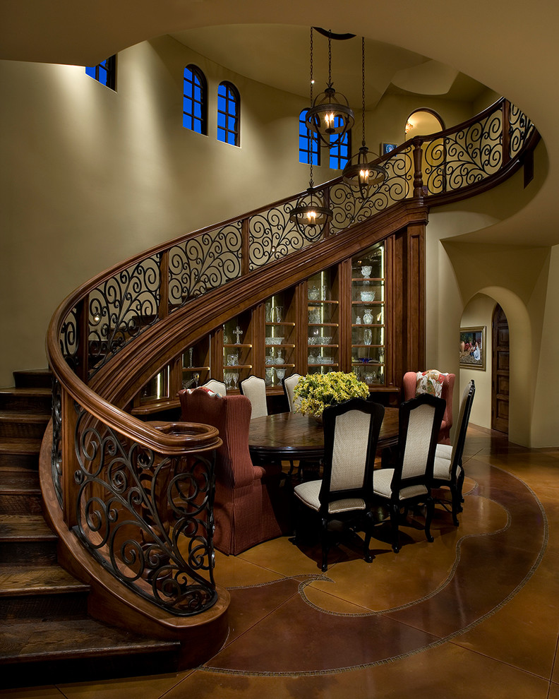 Wrought Iron Stairs Dining Room Traditional with Arch Arched Window Archway