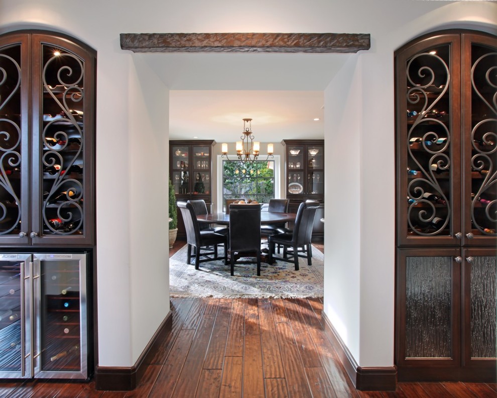 Wrought Iron Window Decor Dining Room Mediterranean with Arch Area Rug Beverage