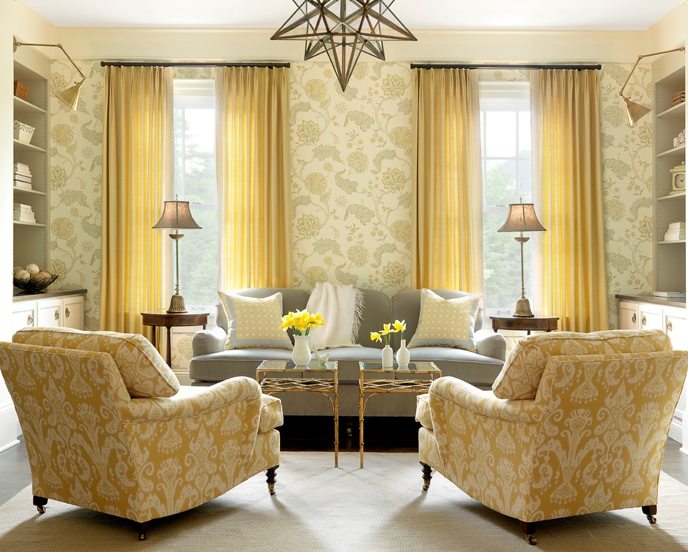 yellow and grey curtains Family Room Beach with area rug beige curtain