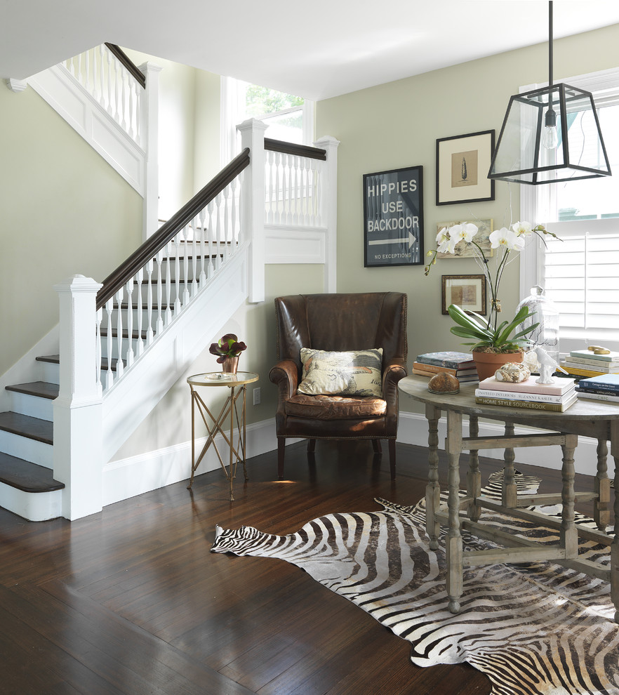 Zebra Skin Rug Staircase Traditional with Banister Baseboards Contemporary Dark