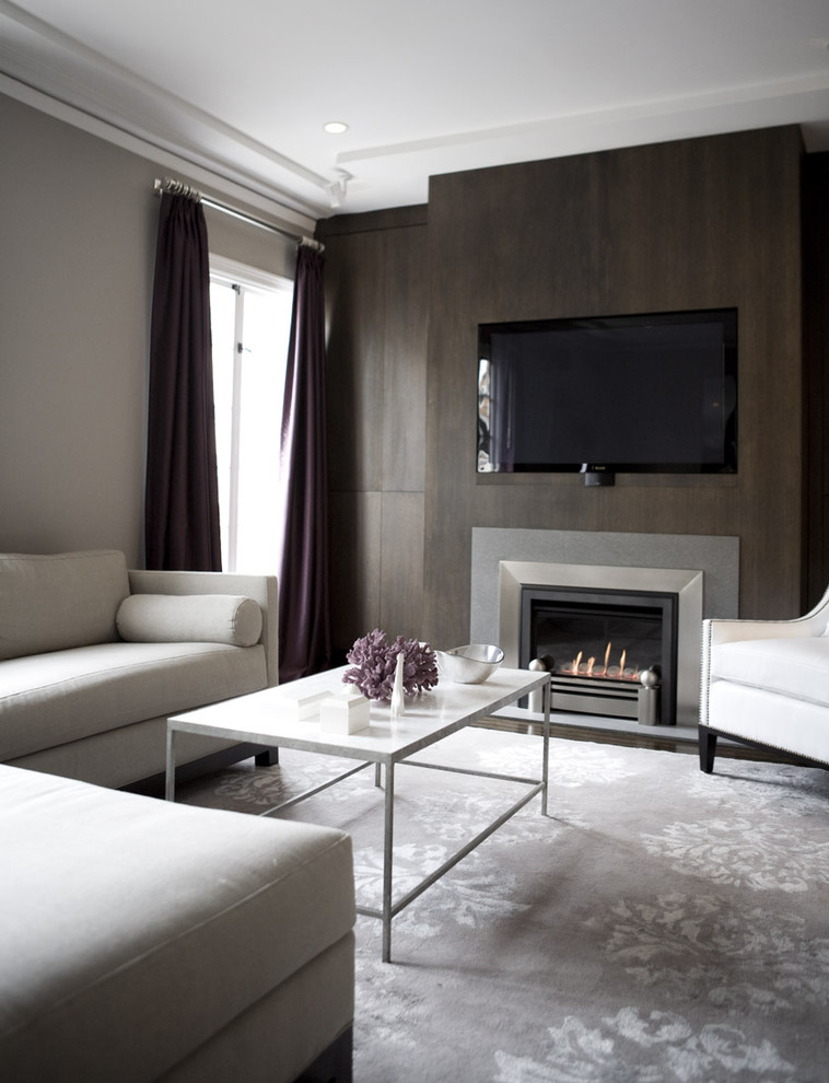Zero Clearance Fireplace Living Room Contemporary with Accent Wall Built In