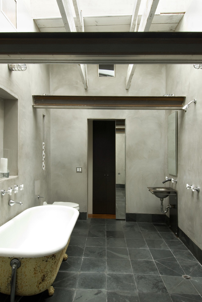 Zero Threshold Shower Bathroom Rustic with Baseboards Claw Foot Tub