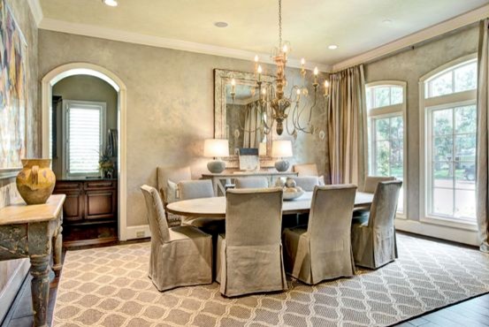Zinc Topped Dining Table Dining Room Contemporary with Blue and Gold Dining