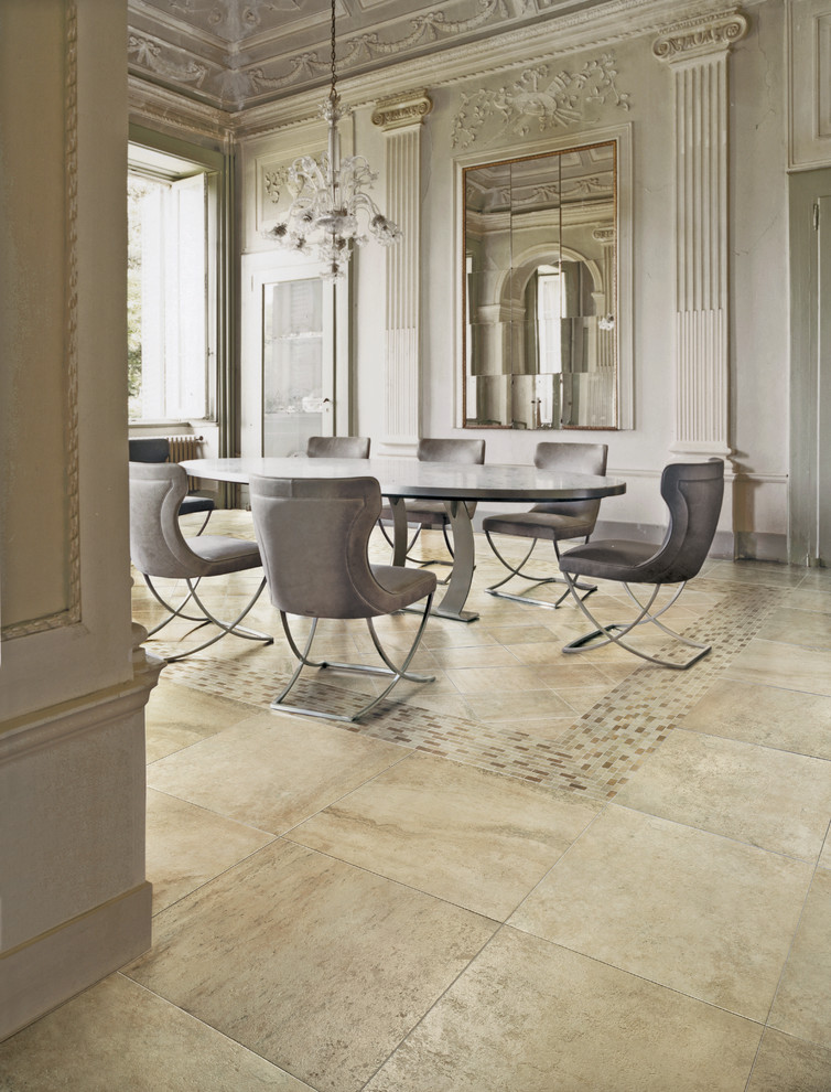 Zinc Topped Dining Table Dining Room Modern with Aura Ceramic Ceramic Tile
