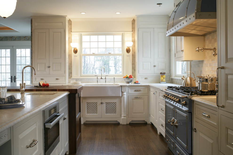 Apron Front Kitchen Sink Kitchen Traditional with Blue Hood Blue Range